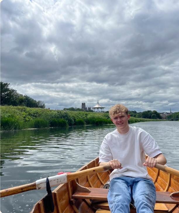 Freddie Evans, founder of FE Social, rowing on the River Wear in Durham