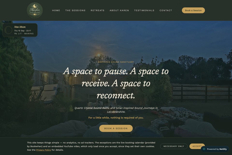 Screenshot of the Marylees Sound Sanctuary homepage